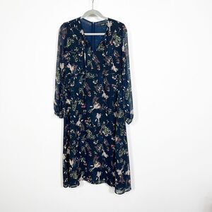 Hallhuber Dress Womens 6 Floral Blue Long Sleeve Shift Chiffon bloomcore